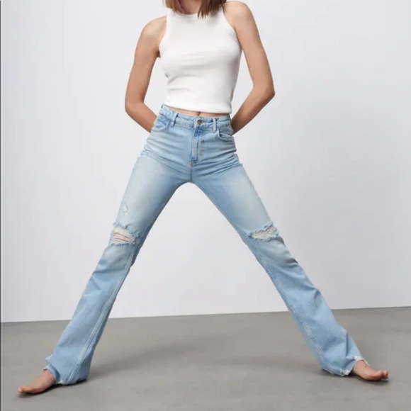ZARA Z1975 Light Blue High Rise Flared Jeans Size 6 Flared Leg BNWT - Picture 1 of 7